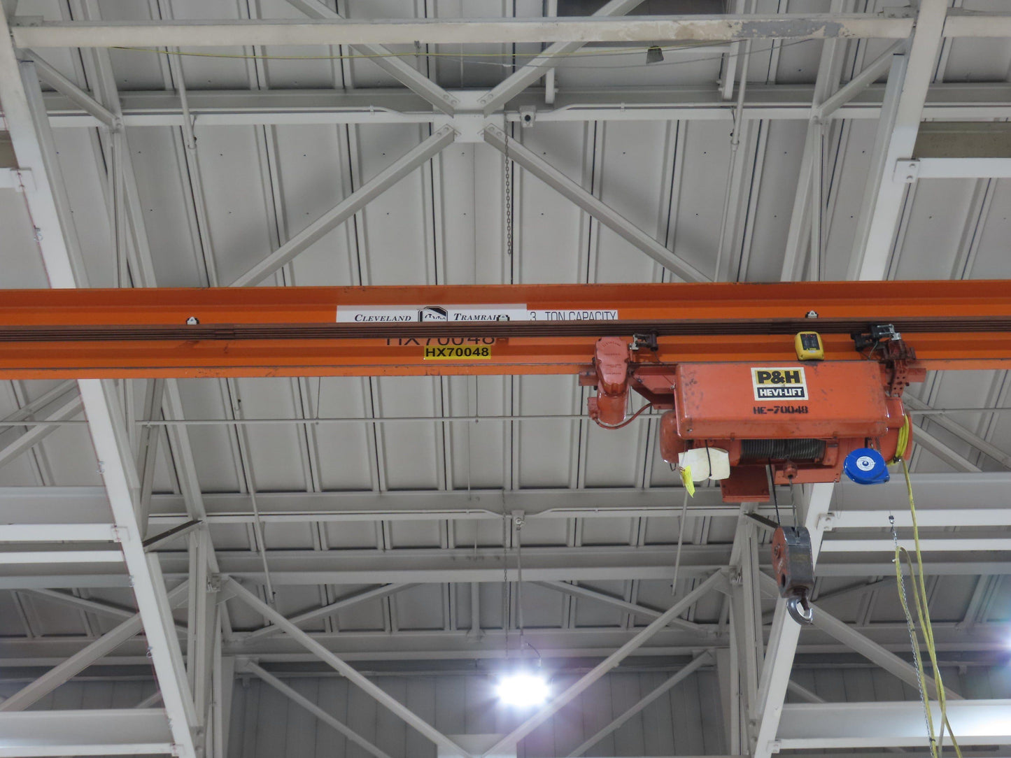 Cleveland Tramrail P&H 3 Ton Single Girder Underhung Bridge Crane 45' 10" Span