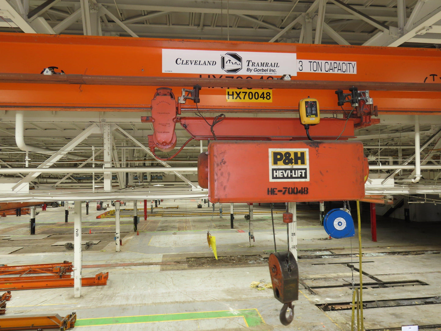 Cleveland Tramrail P&H 3 Ton Single Girder Underhung Bridge Crane 45' 10" Span
