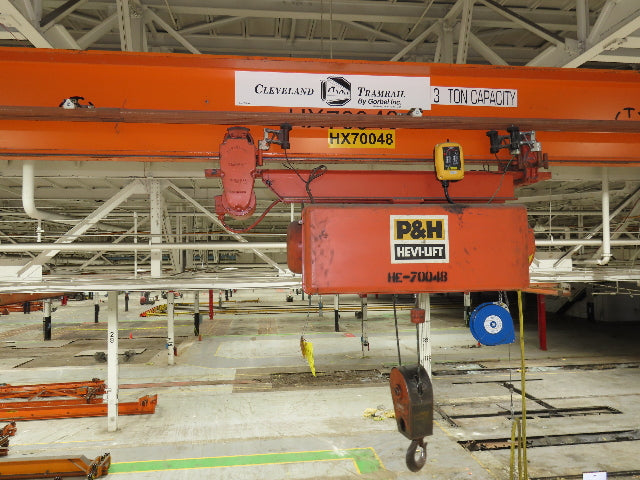 Cleveland Tramrail P&H 3 Ton Single Girder Underhung Bridge Crane 45' 10" Span