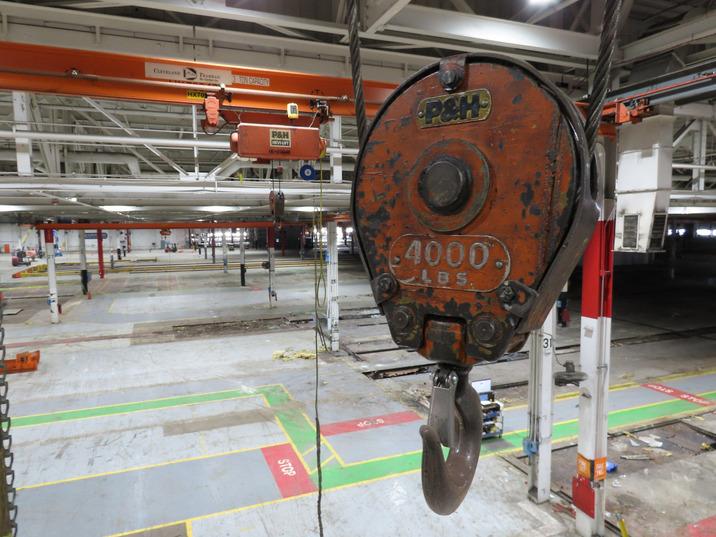 Cleveland Tramrail P&H 2 Ton Single Girder Underhung Bridge Crane 45' 10" Span