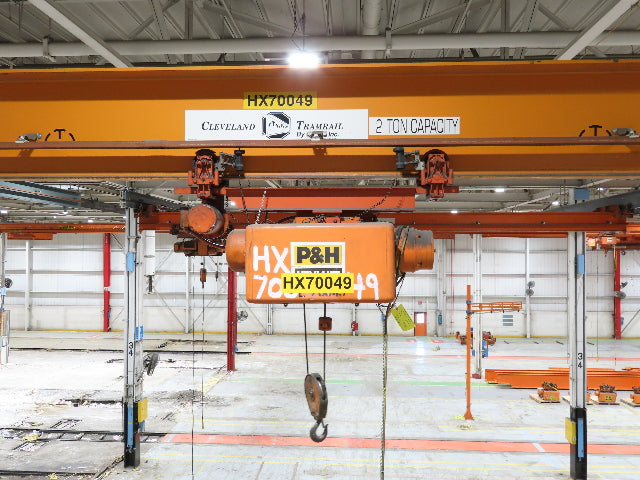 Cleveland Tramrail P&H 2 Ton Single Girder Underhung Bridge Crane 45' 10" Span