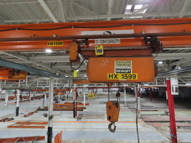 Cleveland Tramrail P&H 3 Ton Single Girder Underhung Bridge Crane 41' Span