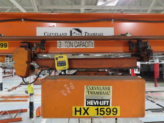 Cleveland Tramrail P&H 3 Ton Single Girder Underhung Bridge Crane 41' Span