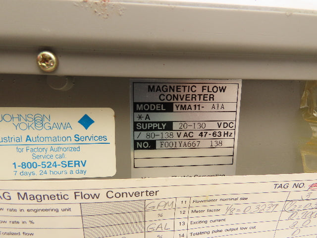 Yokogawa YMA11-A1A Johnson Magnetic Flow Converter Yewmag 20-130VDC Flow Rate