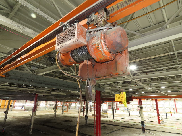 Cleveland Tramrail P&H 1 Ton Single Girder Underhung Bridge Crane 45' 10" Span