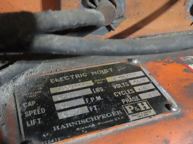 Cleveland Tramrail P&H 1 Ton Single Girder Underhung Bridge Crane 45' 10" Span