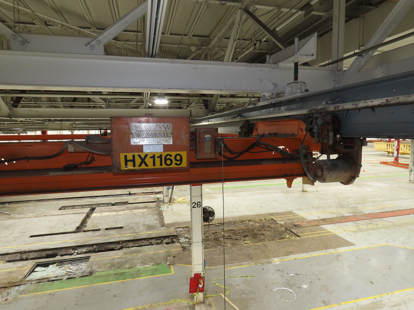 Cleveland Tramrail P&H 1 Ton Single Girder Underhung Bridge Crane 45' 10" Span