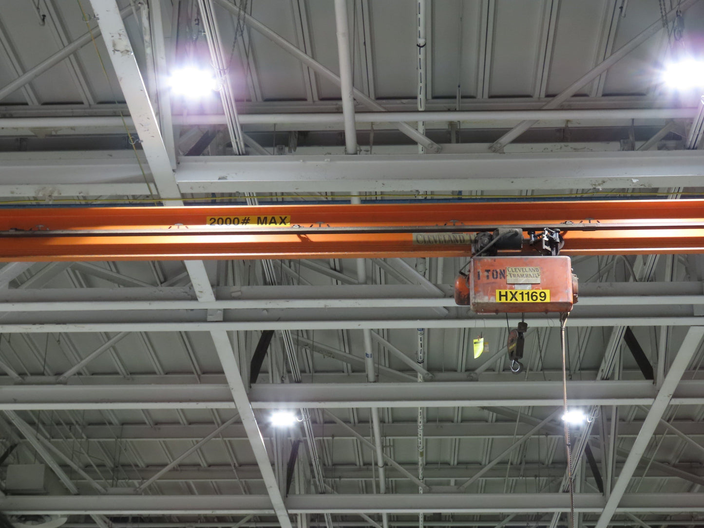 Cleveland Tramrail P&H 1 Ton Single Girder Underhung Bridge Crane 45' 10" Span