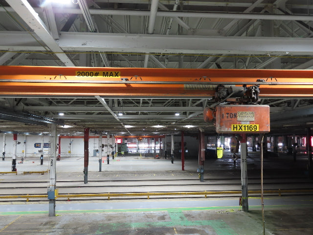 Cleveland Tramrail P&H 1 Ton Single Girder Underhung Bridge Crane 45' 10" Span