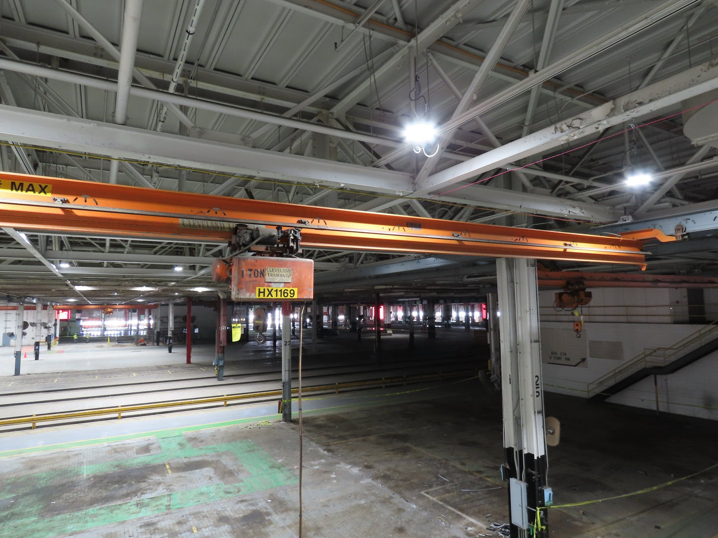 Cleveland Tramrail P&H 1 Ton Single Girder Underhung Bridge Crane 45' 10" Span