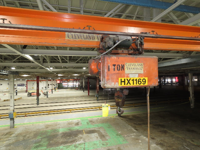 Cleveland Tramrail P&H 1 Ton Single Girder Underhung Bridge Crane 45' 10" Span