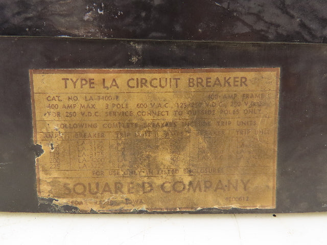 Square D LA-3400-F Circuit Breaker 3 Pole 400A 600V