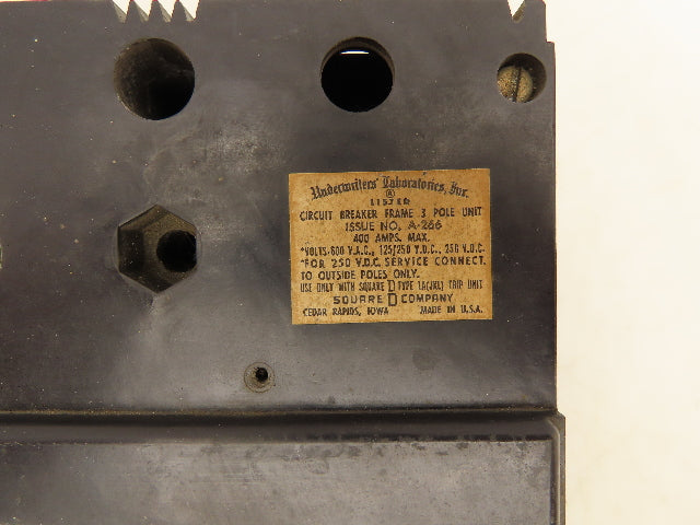 Square D LA-3400-F Circuit Breaker 3 Pole 400A 600V