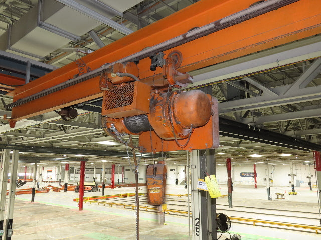 Cleveland Tramrail P&H 1 Ton Single Girder Underhung Bridge Crane 45' 10" Span