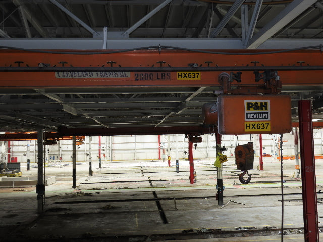 Cleveland Tramrail P&H 1 Ton Single Girder Underhung Bridge Crane 45' 10" Span
