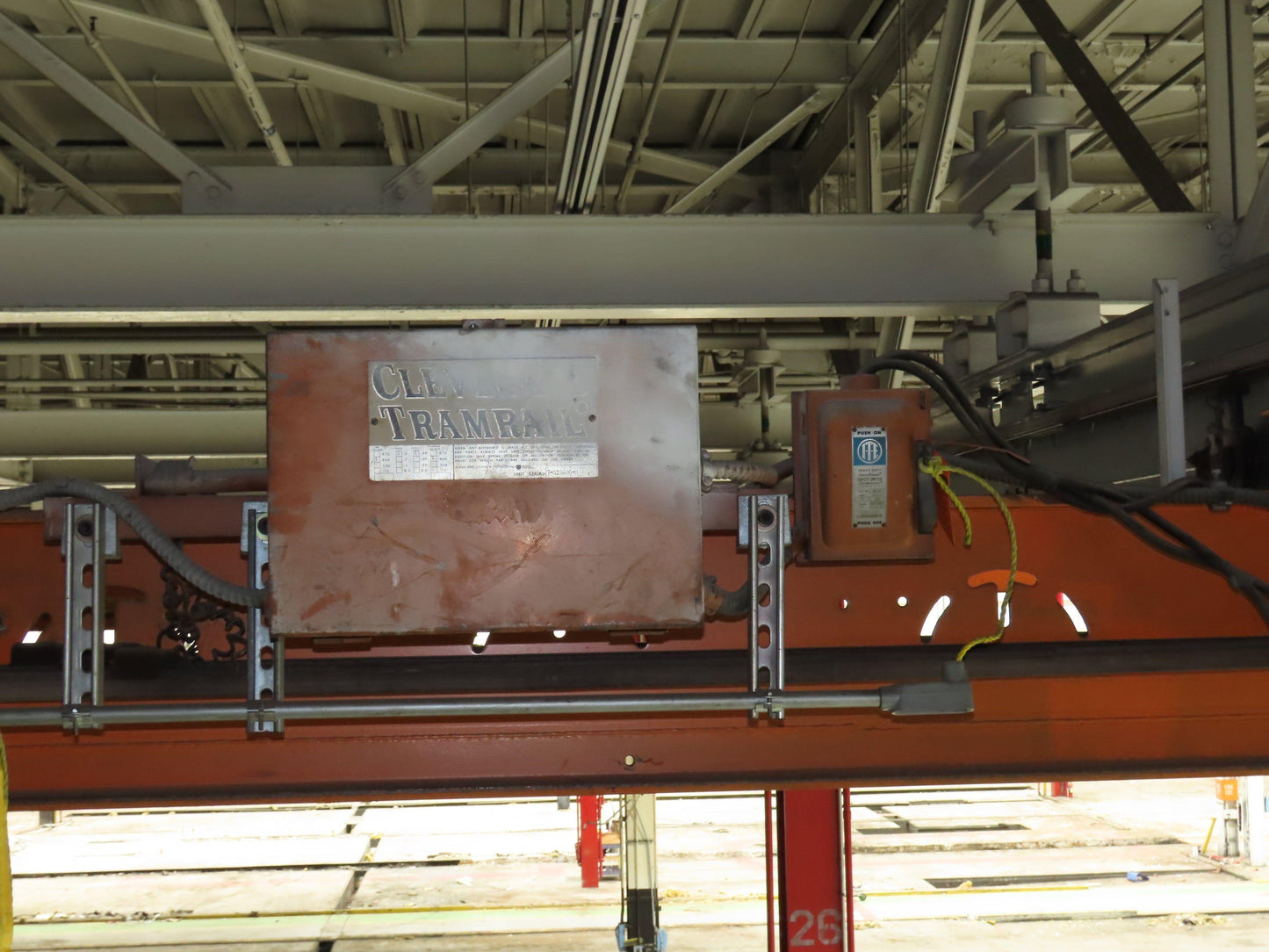 Cleveland Tramrail P&H 1 Ton Single Girder Underhung Bridge Crane 45' 10" Span