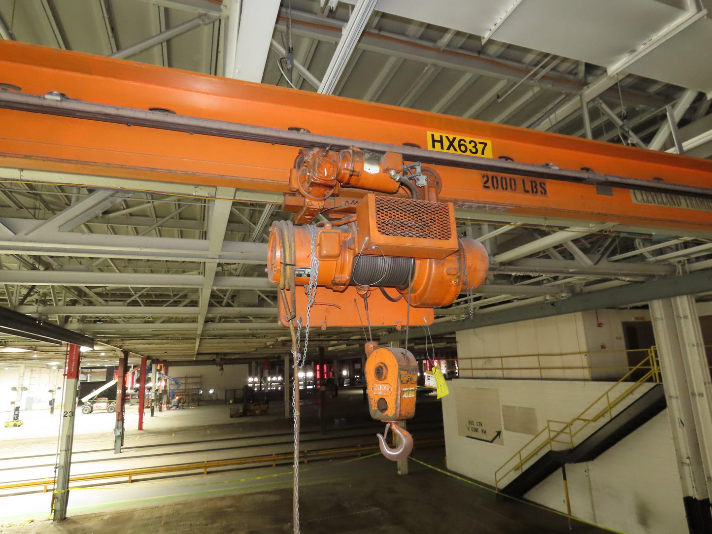 Cleveland Tramrail P&H 1 Ton Single Girder Underhung Bridge Crane 45' 10" Span