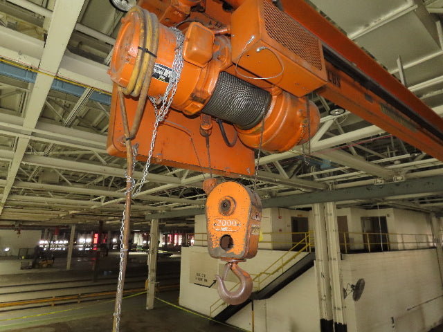 Cleveland Tramrail P&H 1 Ton Single Girder Underhung Bridge Crane 45' 10" Span