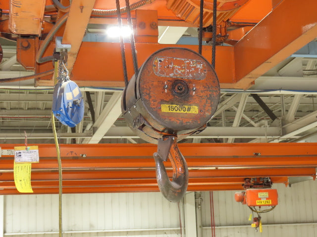 Cleveland Tramrail P&H 7.5 Ton Double Girder Underhung Bridge Crane 45' 10" Span