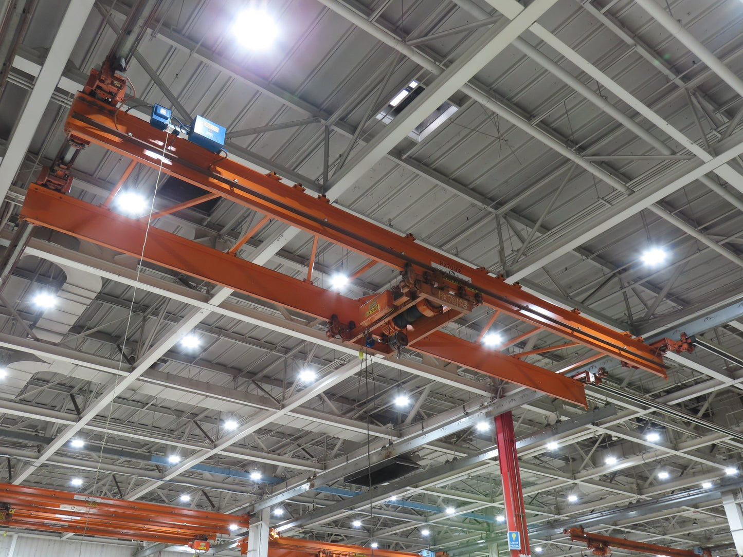 Cleveland Tramrail P&H 7.5 Ton Double Girder Underhung Bridge Crane 45' 10" Span