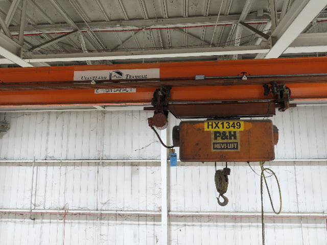 Cleveland Tramrail P&H 2 Ton Single Girder Underhung Bridge Crane 45' 10" Span