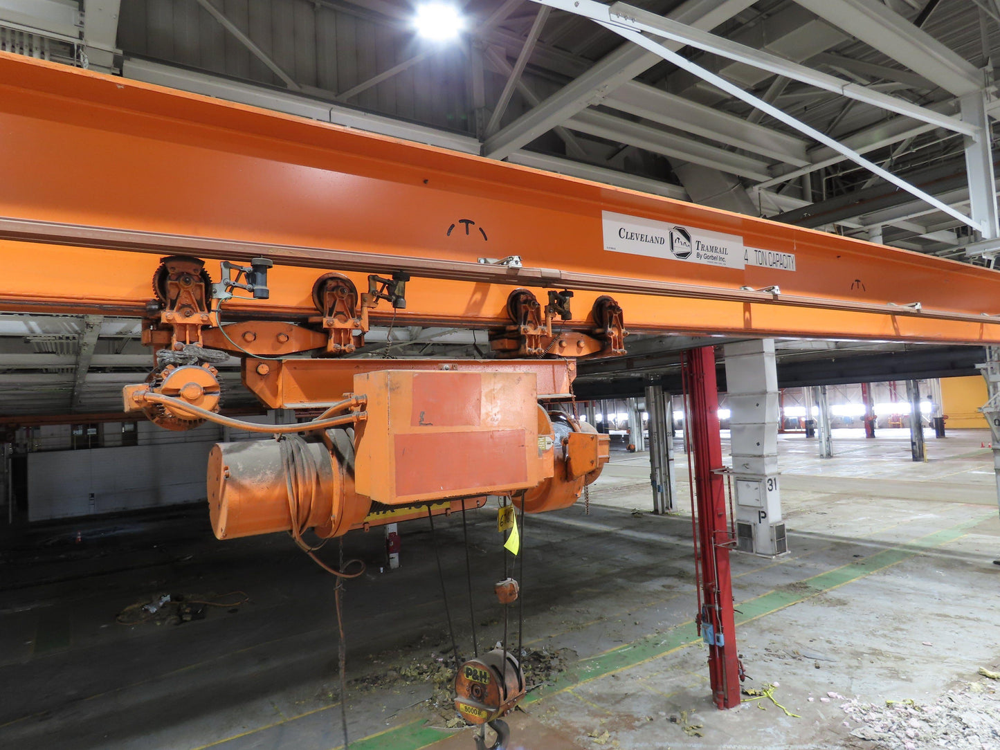 Cleveland Tramrail P&H 4 Ton Single Girder Underhung Bridge Crane 45' 10" Span