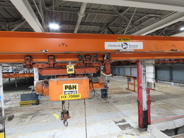 Cleveland Tramrail P&H 4 Ton Underhung Bridge Crane 45' 10" Span w/Remote