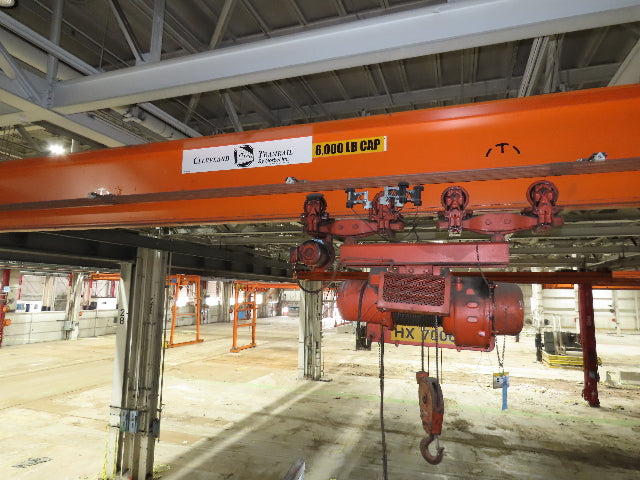 Cleveland Tramrail P&H 3 Ton Single Girder Underhung Bridge Crane 45' 10" Span