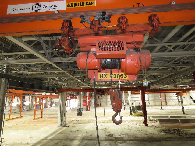 Cleveland Tramrail P&H 3 Ton Single Girder Underhung Bridge Crane 45' 10" Span