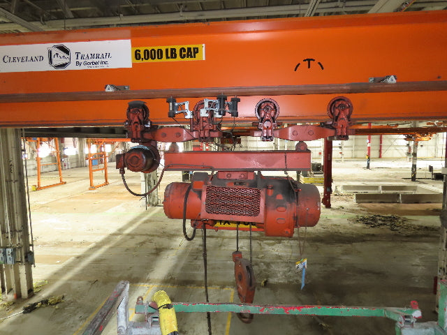 Cleveland Tramrail P&H 3 Ton Single Girder Underhung Bridge Crane 45' 10" Span