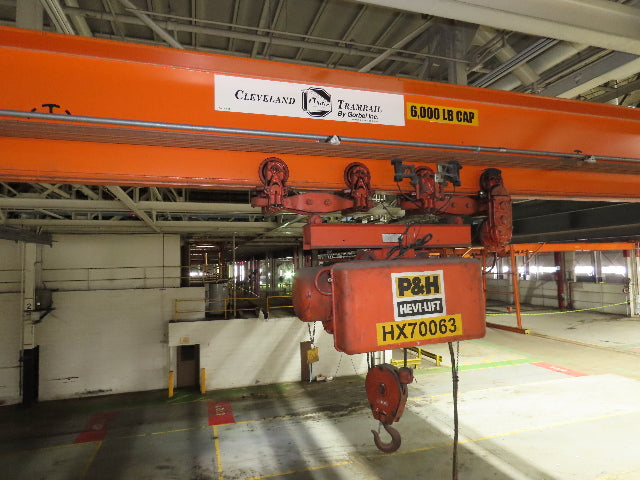 Cleveland Tramrail P&H 3 Ton Single Girder Underhung Bridge Crane 45' 10" Span