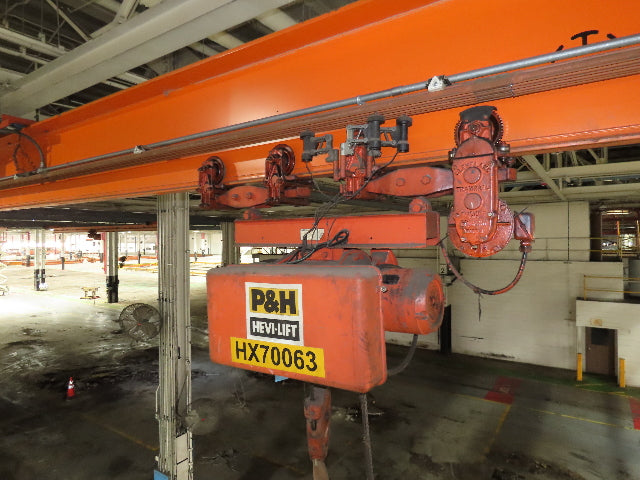 Cleveland Tramrail P&H 3 Ton Single Girder Underhung Bridge Crane 45' 10" Span