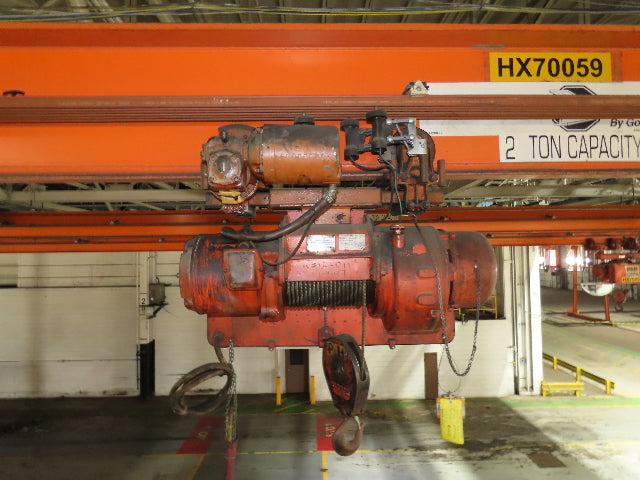 Cleveland Tramrail P&H 2 Ton Single Girder Underhung Bridge Crane 45' 10" Span