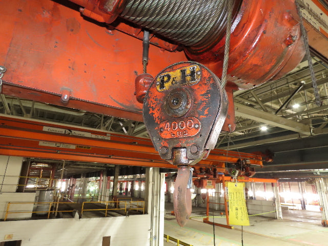 Cleveland Tramrail P&H 2 Ton Single Girder Underhung Bridge Crane 45' 10" Span