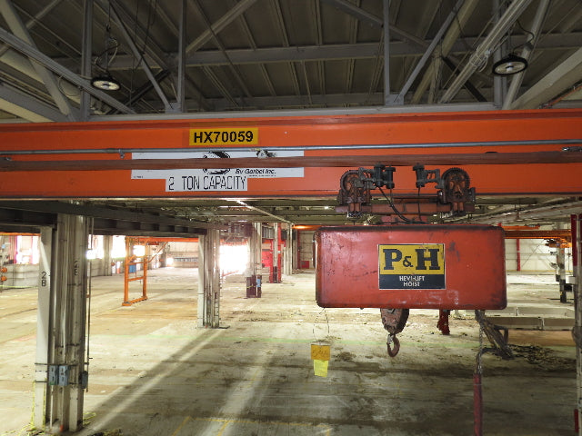 Cleveland Tramrail P&H 2 Ton Single Girder Underhung Bridge Crane 45' 10" Span