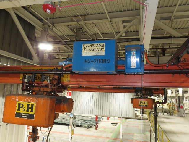 Cleveland Tramrail P&H 1 Ton Single Girder Underhung Bridge Crane 14' Span
