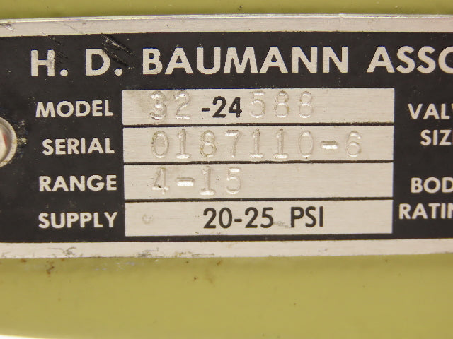 H.D. Baumann 32-24 588 Pneumatic Diaphragm Control Valve 1/2" Threaded 4-15 PSI