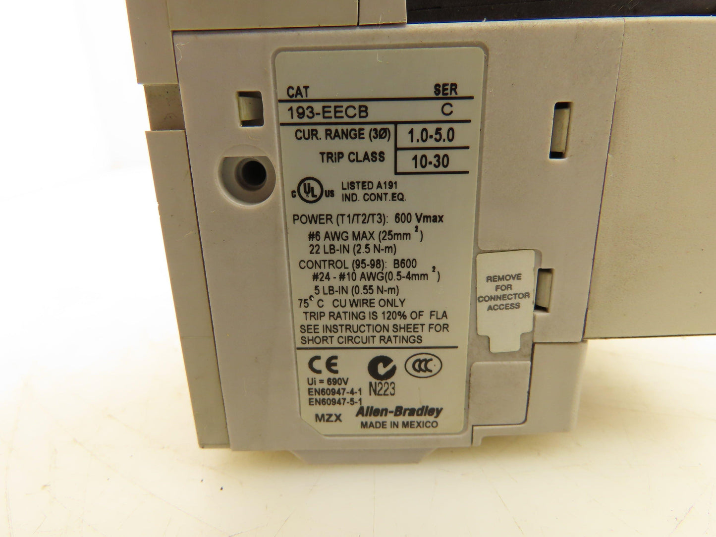 Allen Bradley 193-EECB Motor Starter Contactor Overload Relay 1-5A 120V Coil