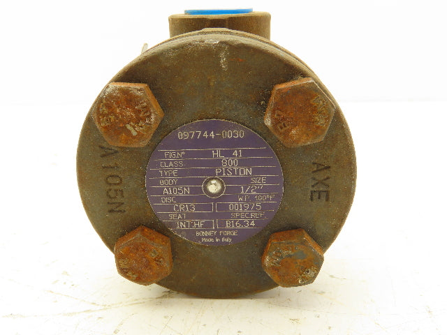 Bonney Forge 097744-0030 Steel Valve 1/2" A105N CR13 Seat INT.HF 1/2 Npt