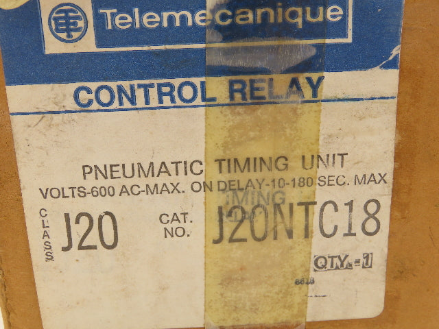Telemecanique J20NTC18 Pneumatic Timing Control Relay 10-180 Sec On Delay