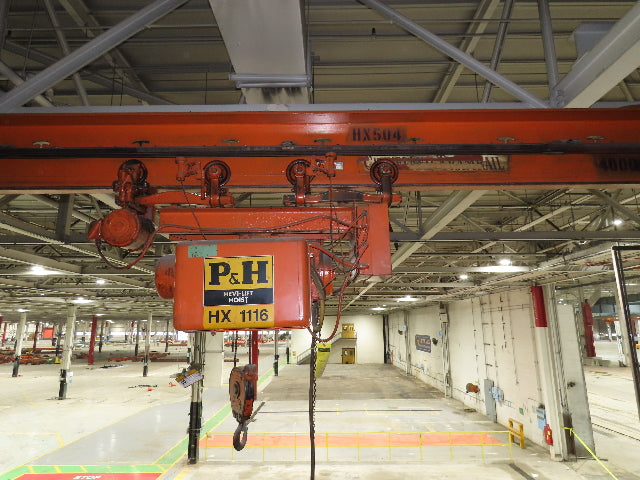 Cleveland Tramrail P&H 2 Ton Single Girder Underhung Bridge Crane 28' 4" Span