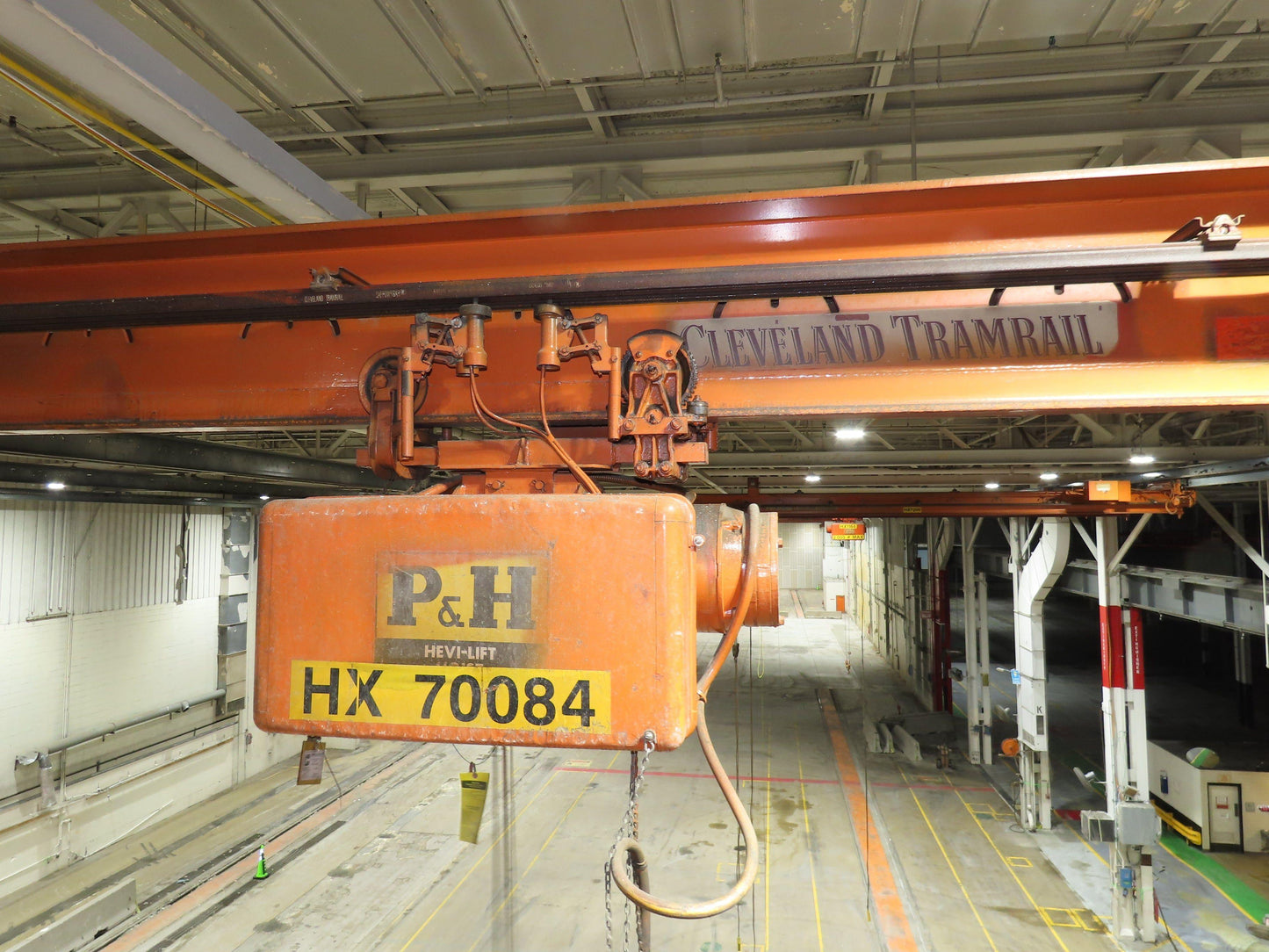 Cleveland Tramrail P&H 1 Ton Single Girder Underhung Bridge Crane 45' 10" Span