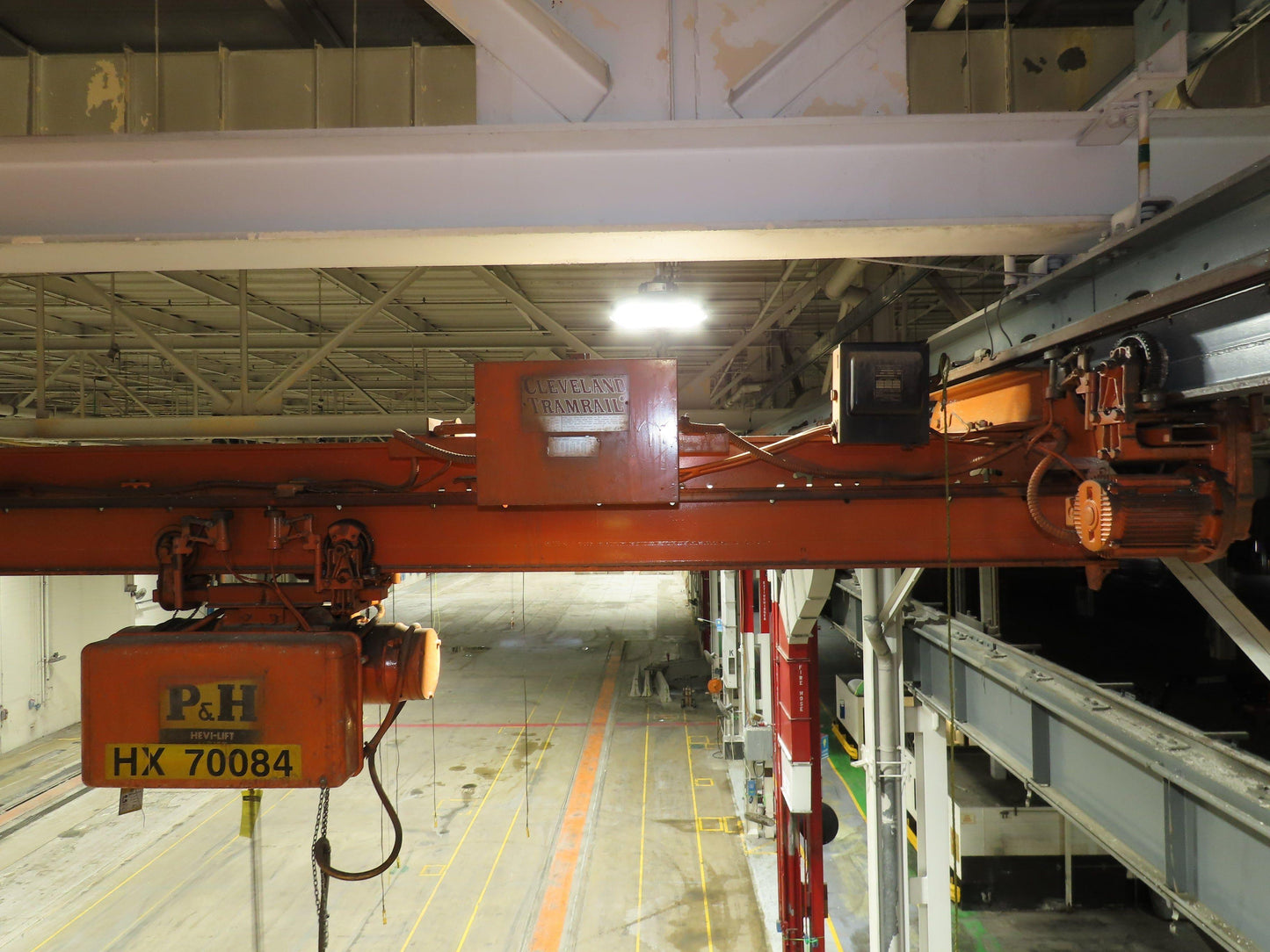 Cleveland Tramrail P&H 1 Ton Single Girder Underhung Bridge Crane 45' 10" Span