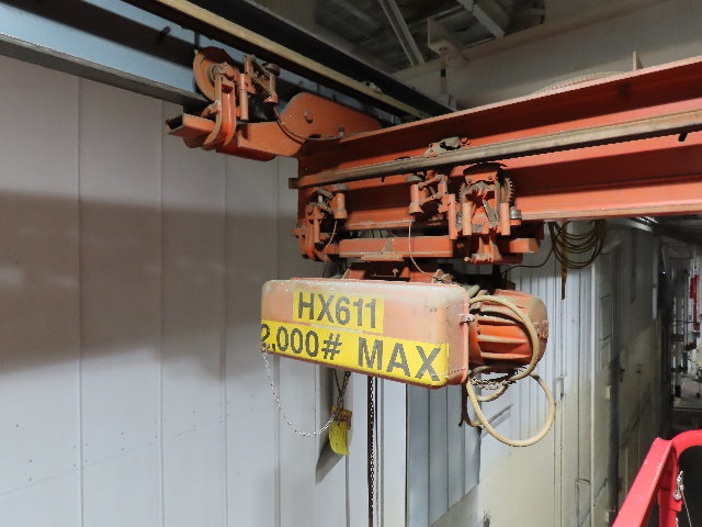 Cleveland Tramrail P&H 1 Ton Single Girder Underhung Bridge Crane 26' 9" Span