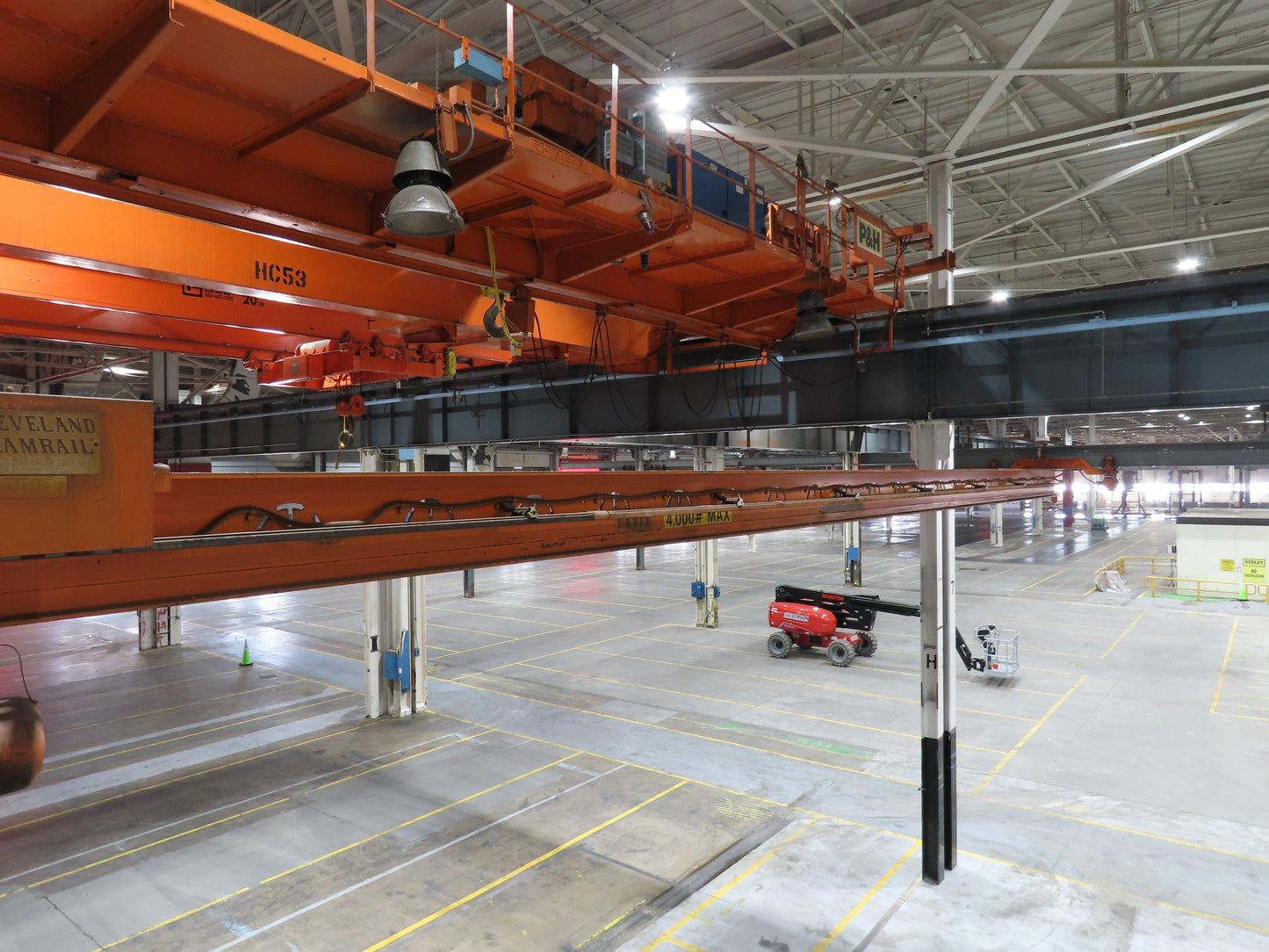 Cleveland Tramrail P&H 2 Ton Single Girder Underhung Bridge Crane 46' Span