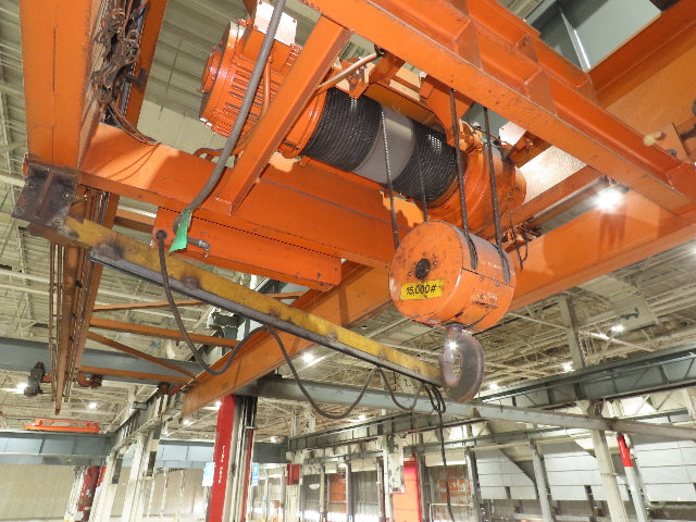 Cleveland Tramrail P&H 7.5 Ton Double Girder Underhung Bridge Crane 45' 10" Span