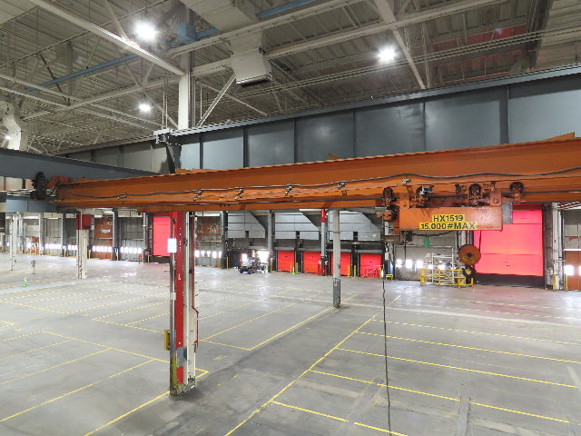 Cleveland Tramrail P&H 7.5 Ton Double Girder Underhung Bridge Crane 45' 10" Span