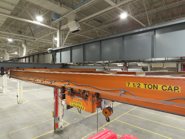 Cleveland Tramrail P&H 7.5 Ton Double Girder Underhung Bridge Crane 45' 10" Span