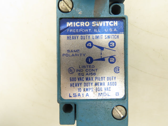 Honeywell LSA1A MDL B Micro Switch Heavy Duty Limit Switch 10A 600VAC Roller Arm