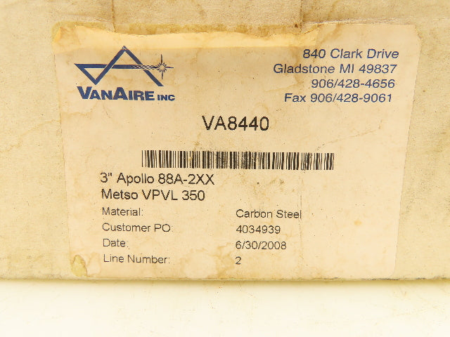 Vanaire VA8440 Valve Mounting Bracket Kit 3" Apollo 88A-2XX Metso VPVL 350